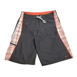 Nike Board Shorts Men's 30 Gray Orange Summer Beach Embroidered Swim Trunks